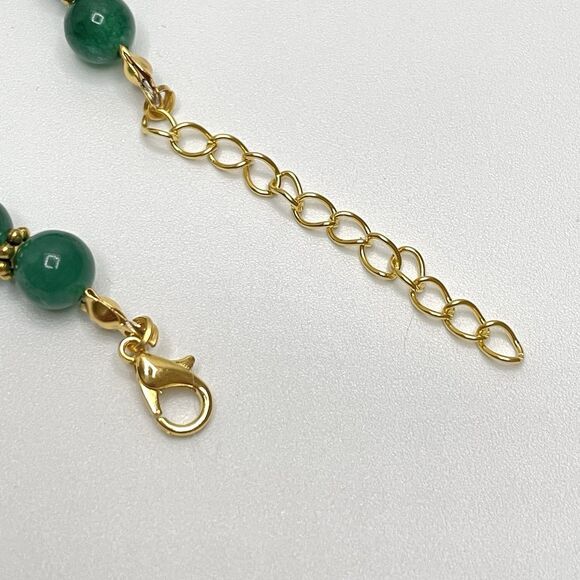 Artisan Handcrafted Green Gemstone Gold Tone Beaded Necklace Elegant Ethnic Long - Picture 8 of 8